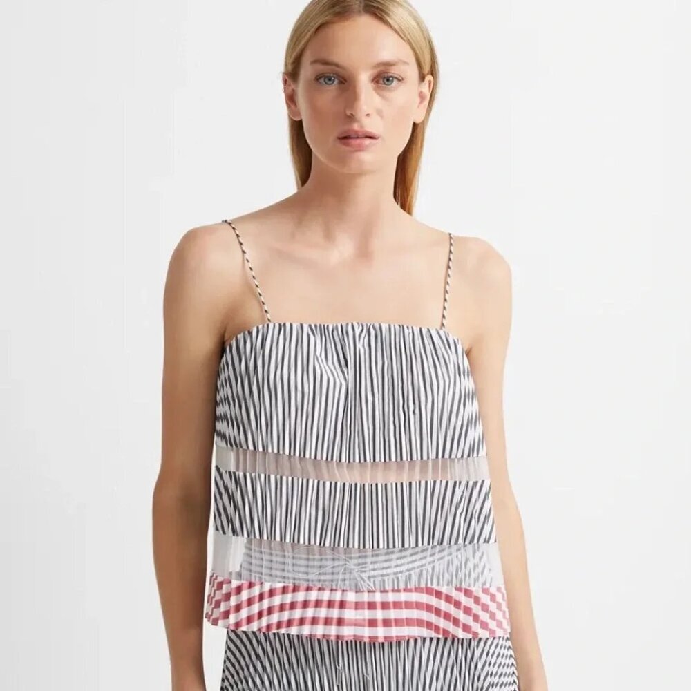 New Club Monaco Sunburst Pleated Sheer Tank Blouse size M